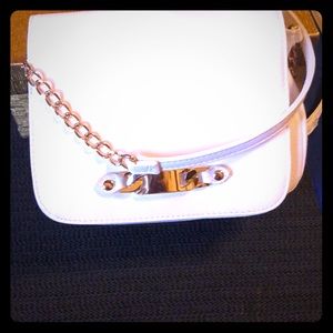 White leather bag with gold chain